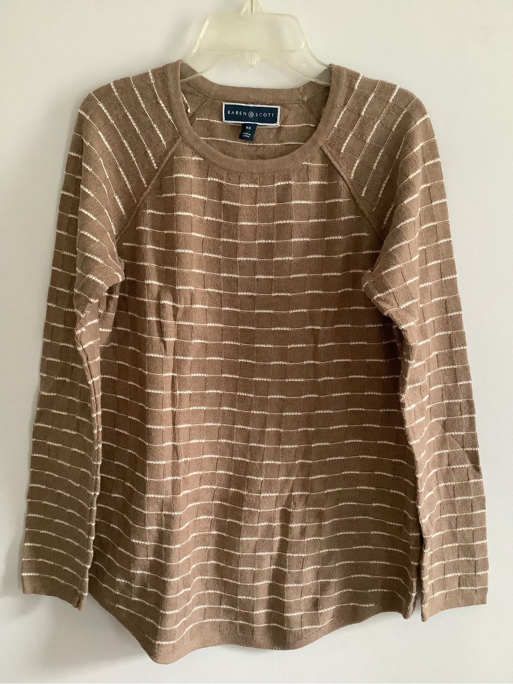 Karen Scott Tan Brown Striped Textured Knit Sweater XS
